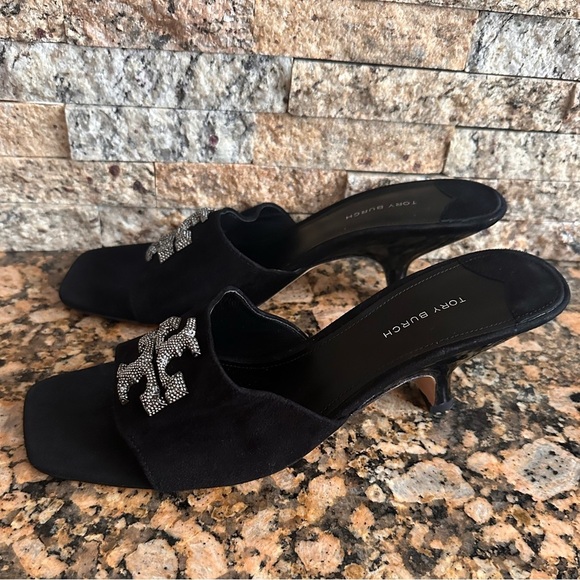 Tory Burch Women's Eleanor Black Pavé Kitten Heel Sandals - Picture 3 of 9